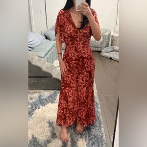 Astr Rust Maxi Dress with Pink Floral Print
